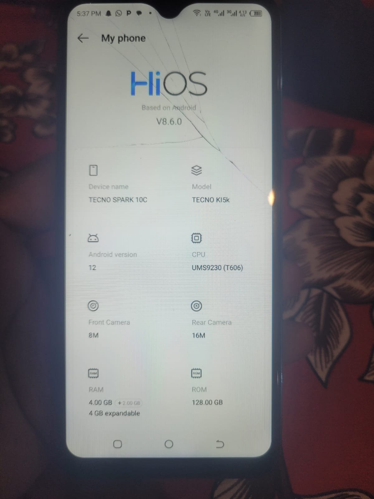 Tecno spark 10C 4.4/128 glass brack only baki all okay