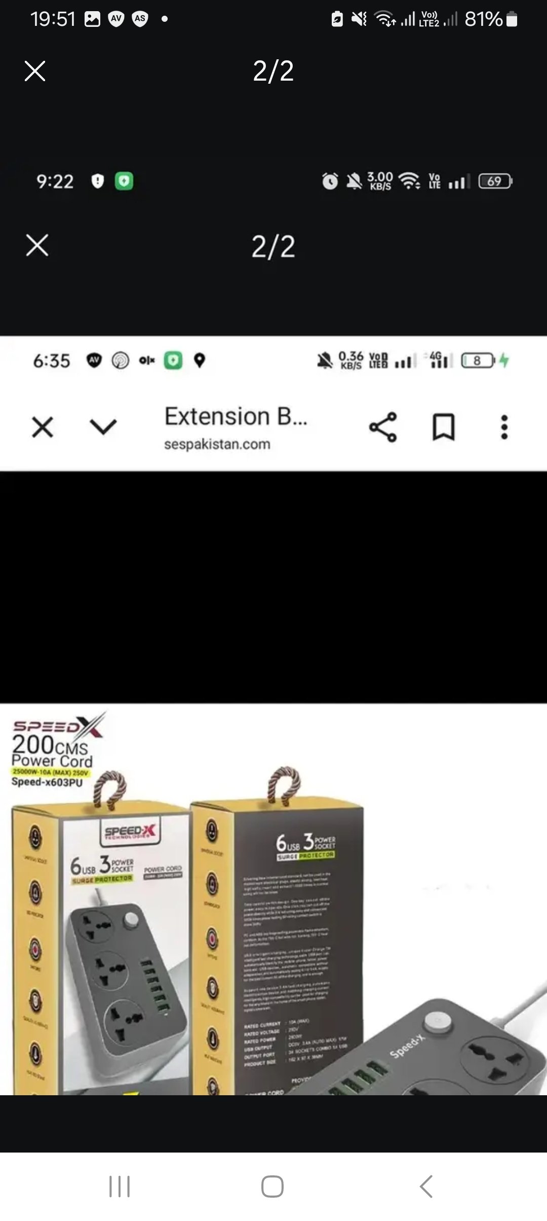 Extension Board with 6–USB Port & 3 Power Plug Socket