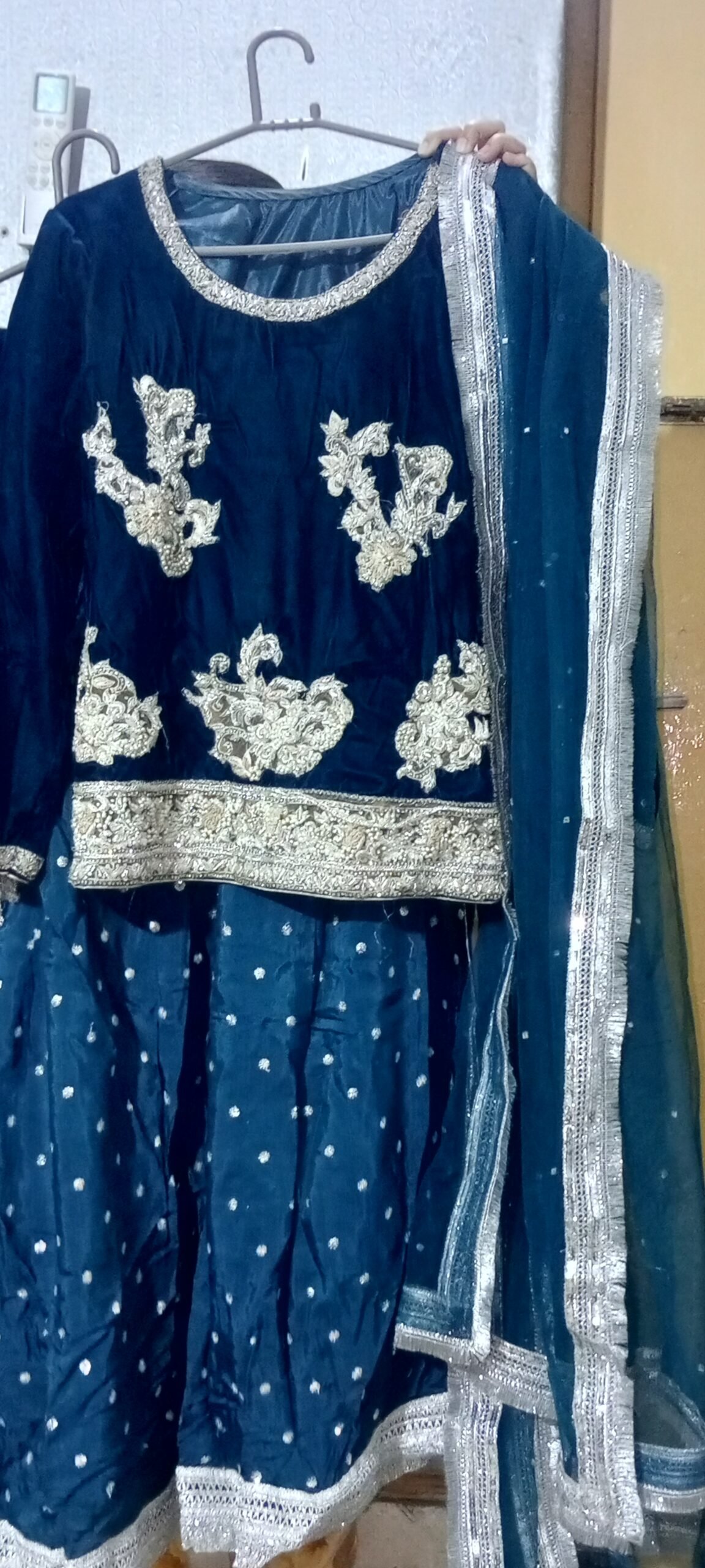Navy Blue Heavy Embroidered Party Wear 3 Piece Suit