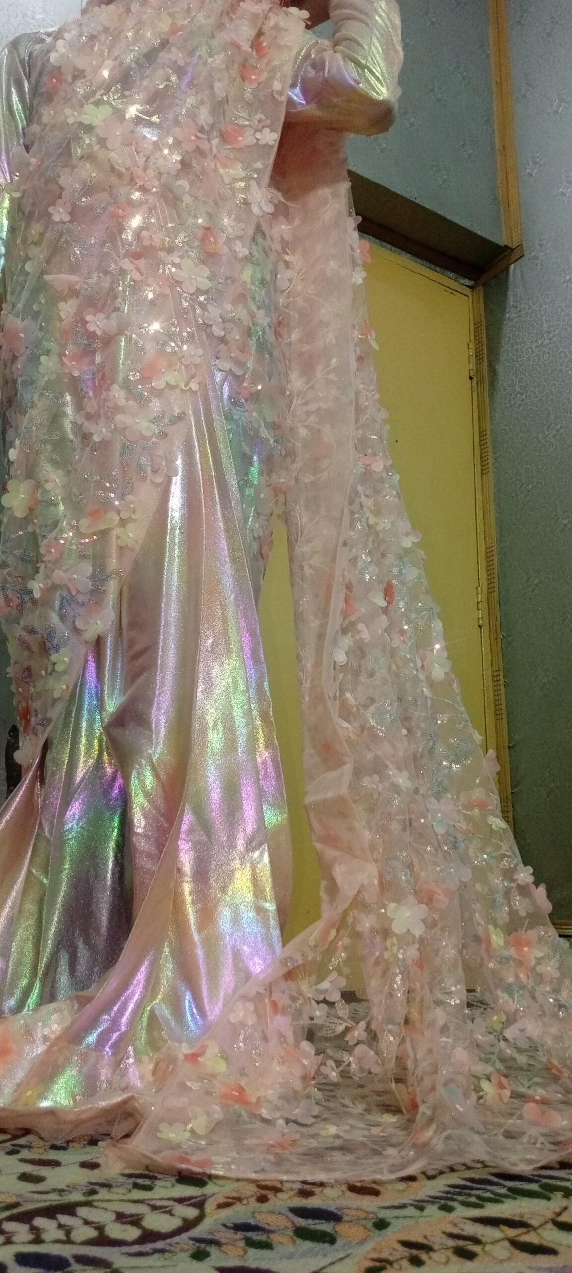 Elegant 3D Flower Party/Wedding Dress Saree