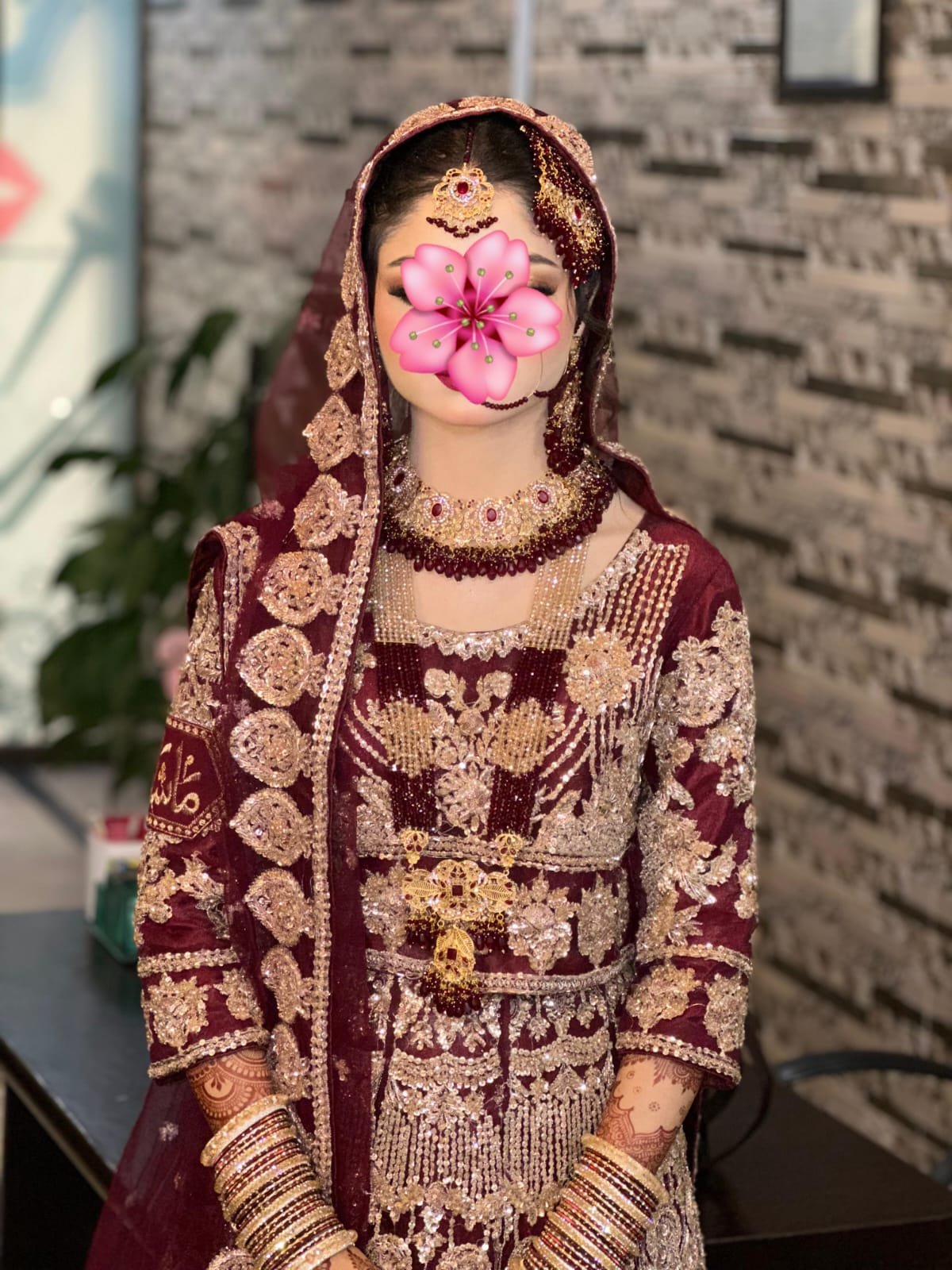 Bridal Maroon Heavy Embroidered Lehenga | Used Once | Comple