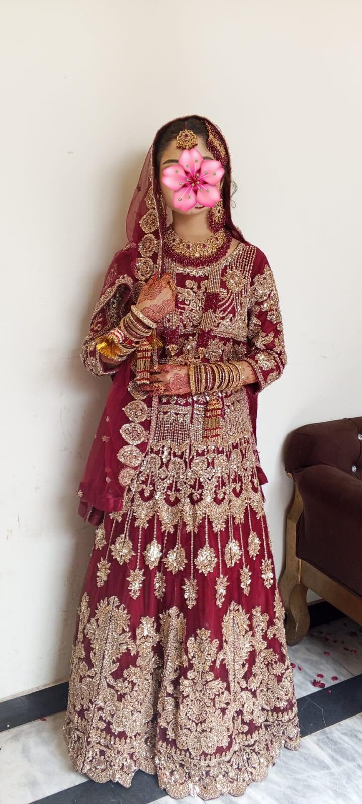 Bridal Maroon Heavy Embroidered Lehenga | Used Once | Comple