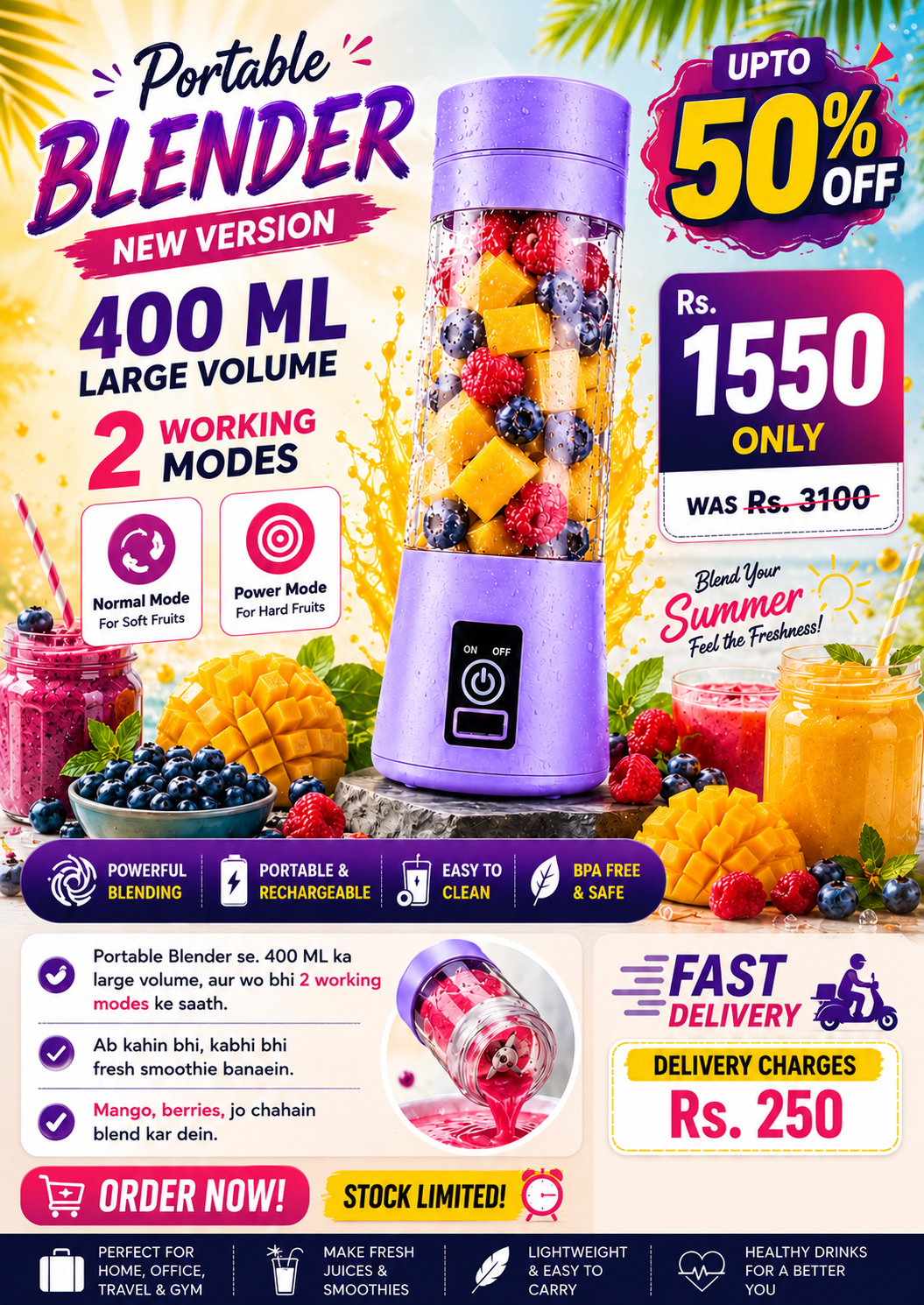 Portable Rechargeable Blender Juicer