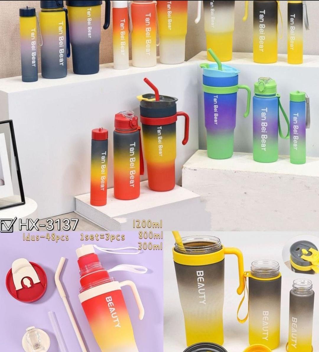 Premium 3-Piece Gradient Water Bottle Set – Stay Hydrated