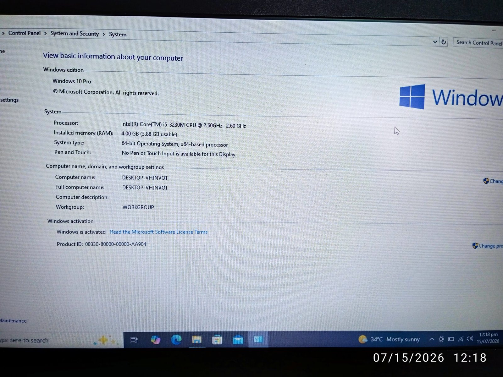 Dell Core i5 3rd generation Laptop