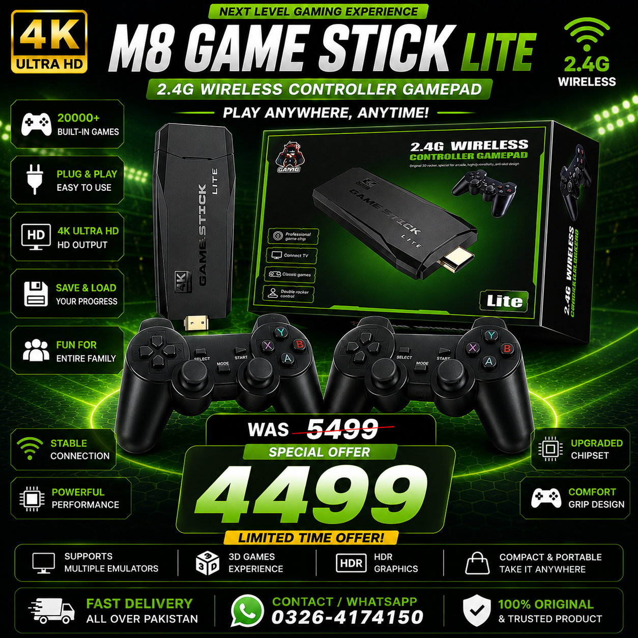 M8 PRO GAME STICK WITH 2 CONTROLLERS 20000+ GAMES