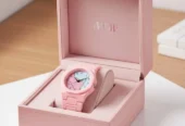 Pink Carbon Fiber Women’s Watch with Butterf