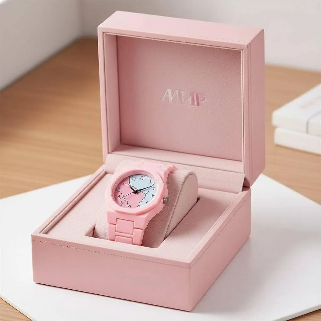 Pink Carbon Fiber Women’s Watch with Butterf
