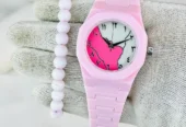 Pink Carbon Fiber Women’s Watch with Butterf