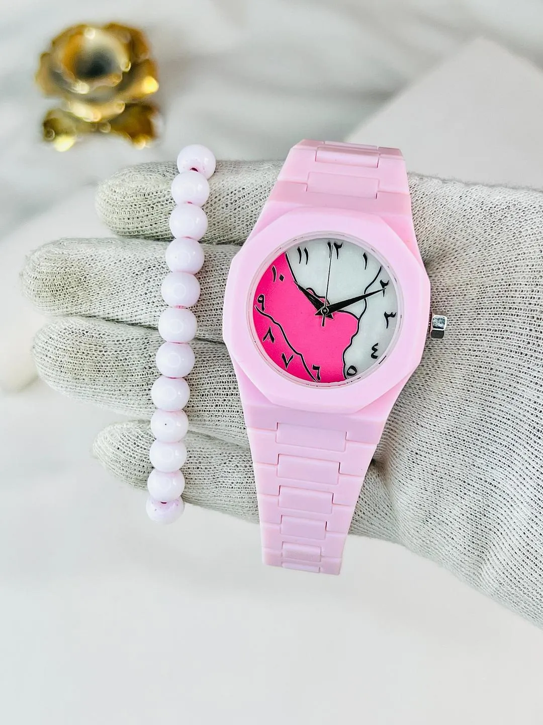 Pink Carbon Fiber Women’s Watch with Butterf