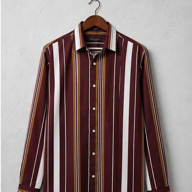 Stylish Men’s Vertical Striped Casual Shirt – Maroon / Brow