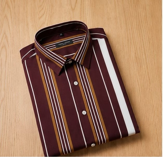 Stylish Men’s Vertical Striped Casual Shirt – Maroon / Brow