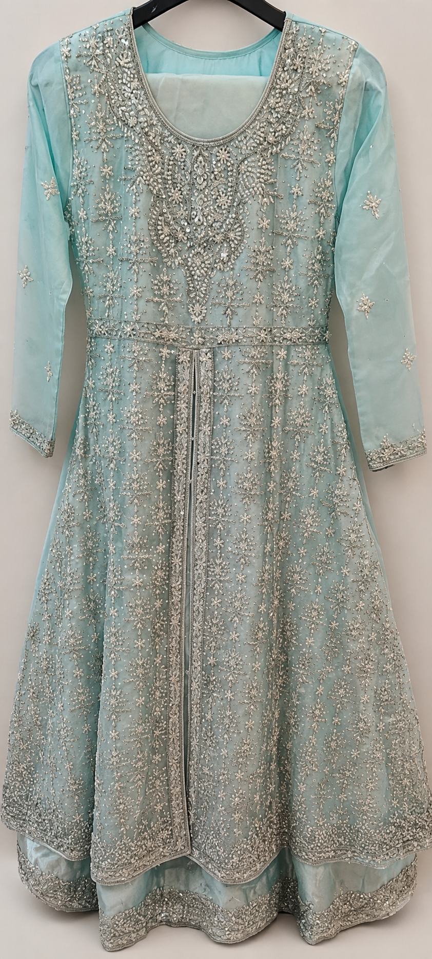 Luxury Ice Blue Embroidered Maxi With Dupatta