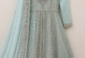 Luxury Ice Blue Embroidered Maxi With Dupatta