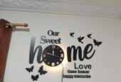 3D Wall Clock – Black Glowing Birds & Butterflies