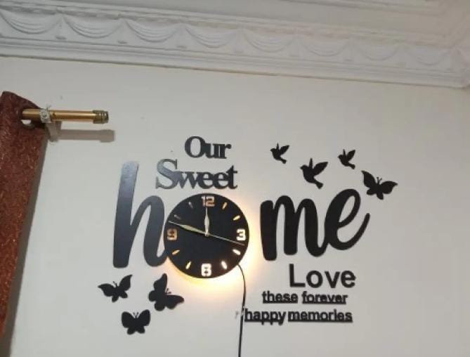 3D Wall Clock – Black Glowing Birds & Butterflies