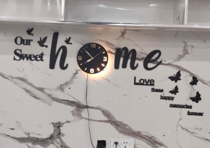 3D Wall Clock – Black Glowing Birds & Butterflies