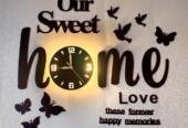 3D Wall Clock – Black Glowing Birds & Butterflies