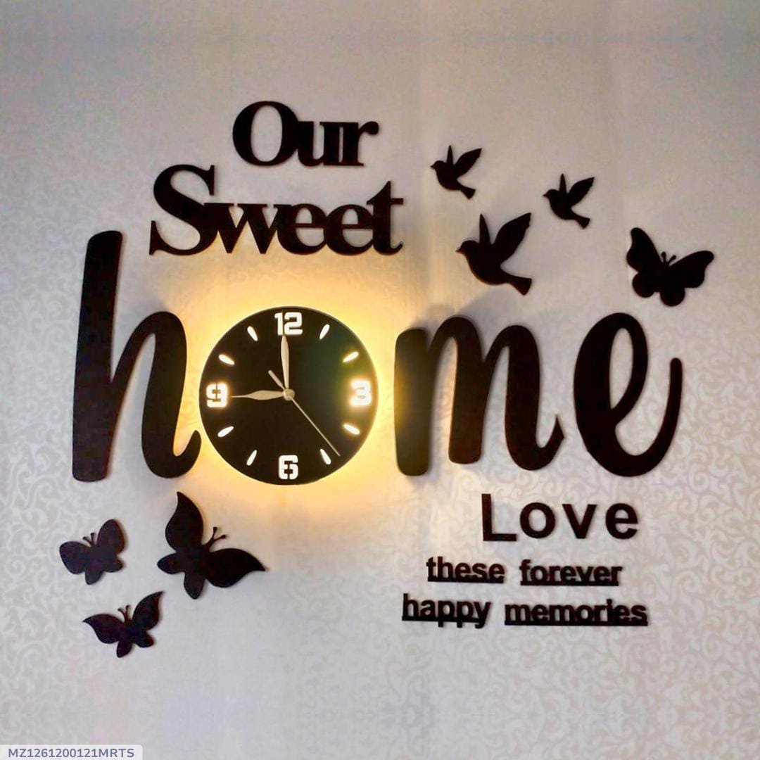 3D Wall Clock – Black Glowing Birds & Butterflies