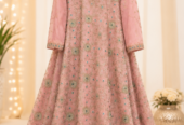 Elegant Pink Embroidered Anarkali Dress with Navy Blue Dupat