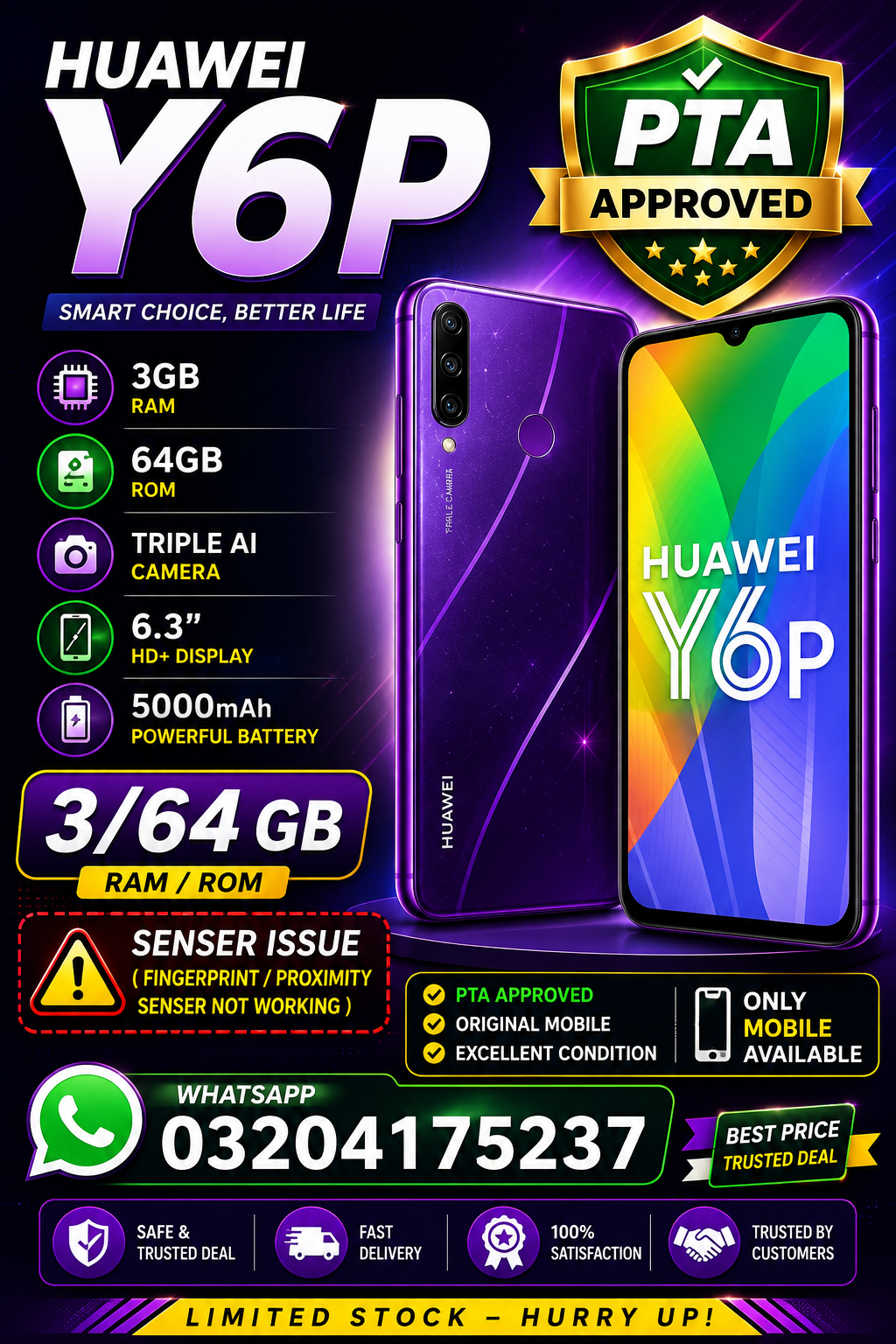 HUAWEI Y6P — PTA APPROVED   3GB RAM | 64GB ROM