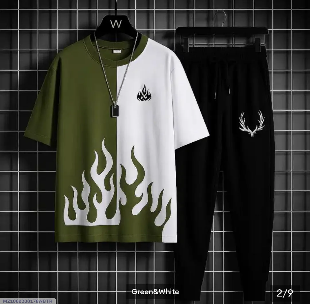 Green White Flame Print Track Suit for Men’s