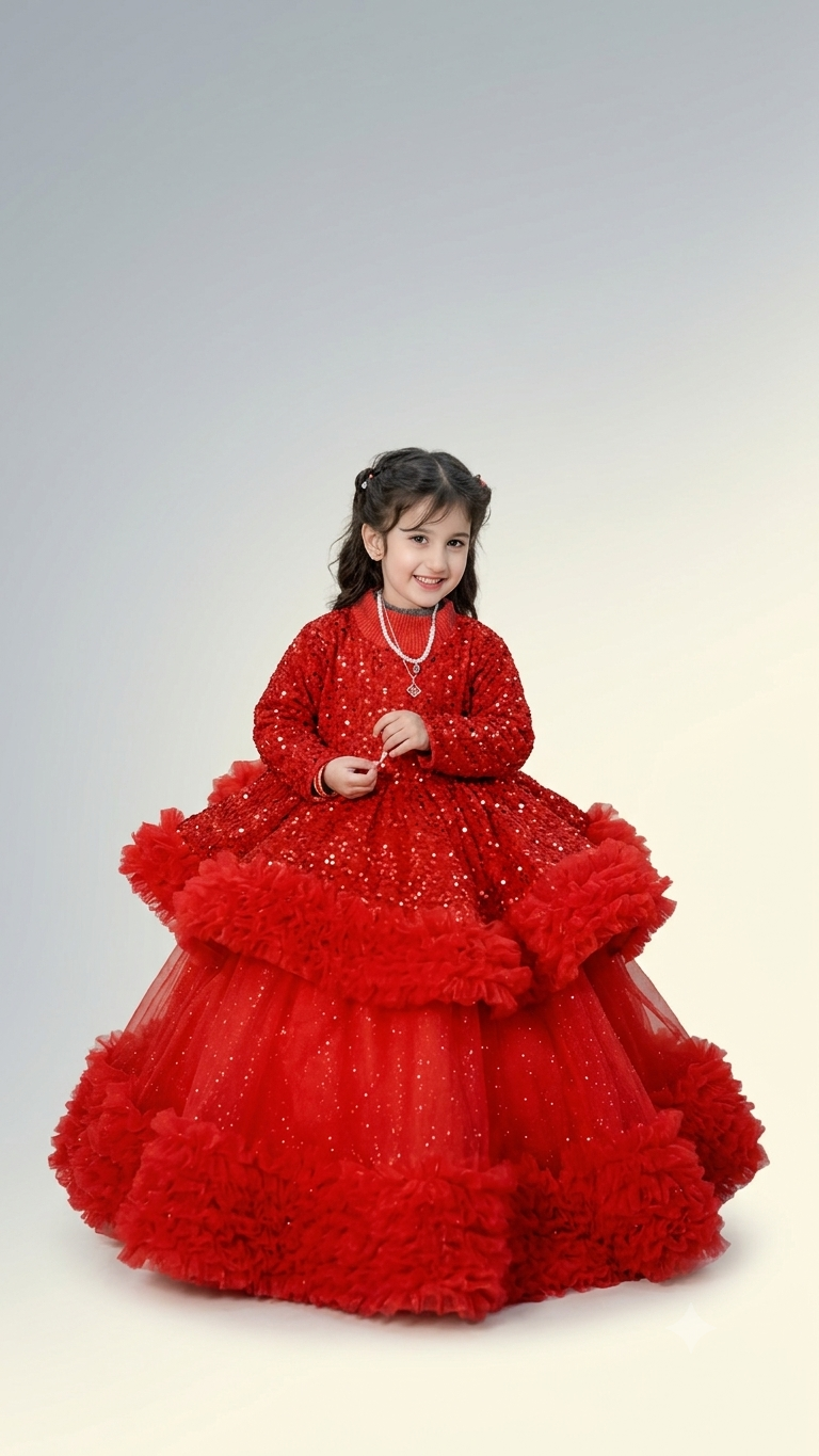 Premium Fancy Red Ball Gown Dress for Kids – Event / Party
