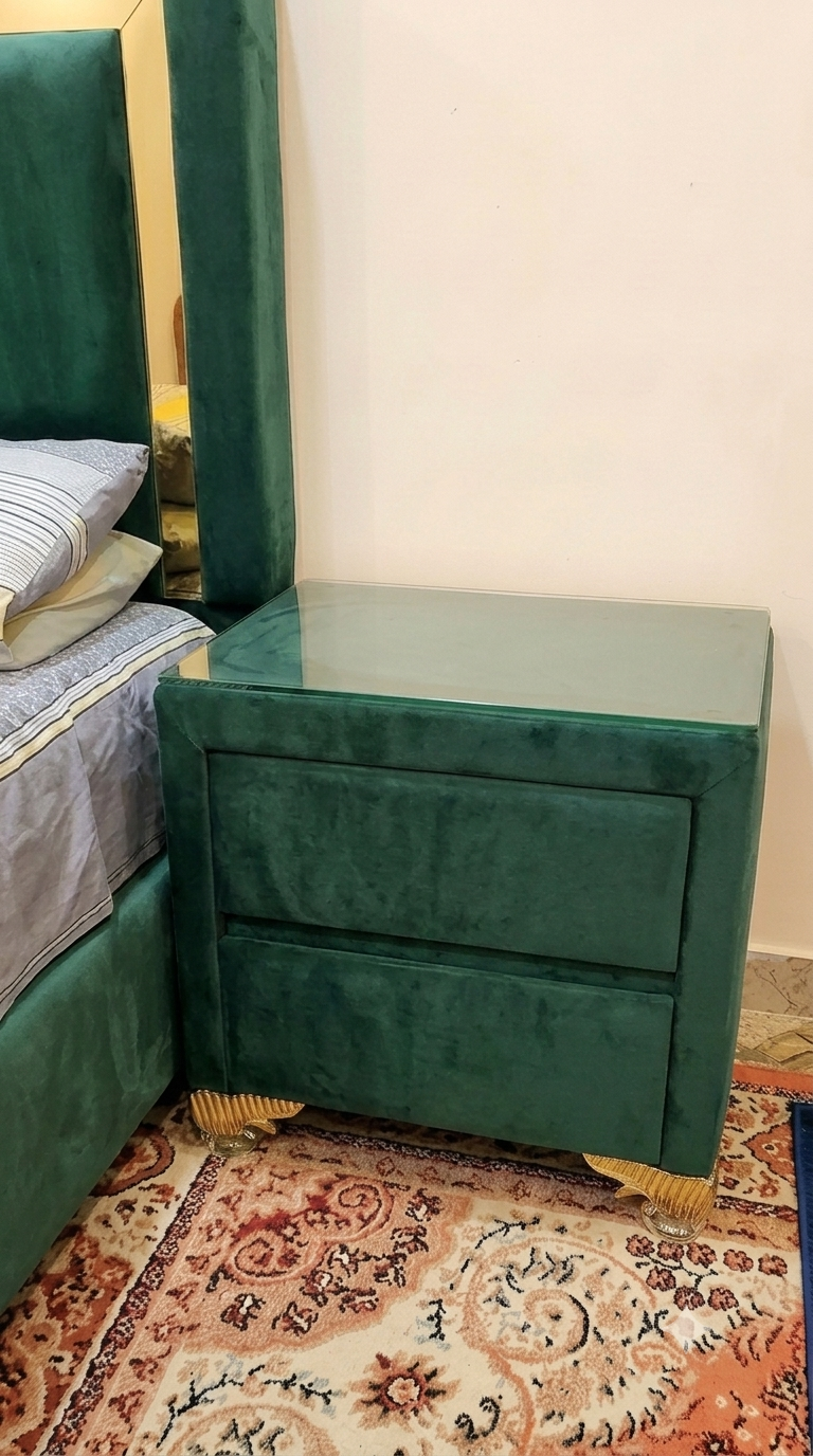 Luxury Emerald Green Velvet Master Bed with 2 Side Tables