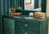 Luxury Emerald Green Velvet Master Bed with 2 Side Tables
