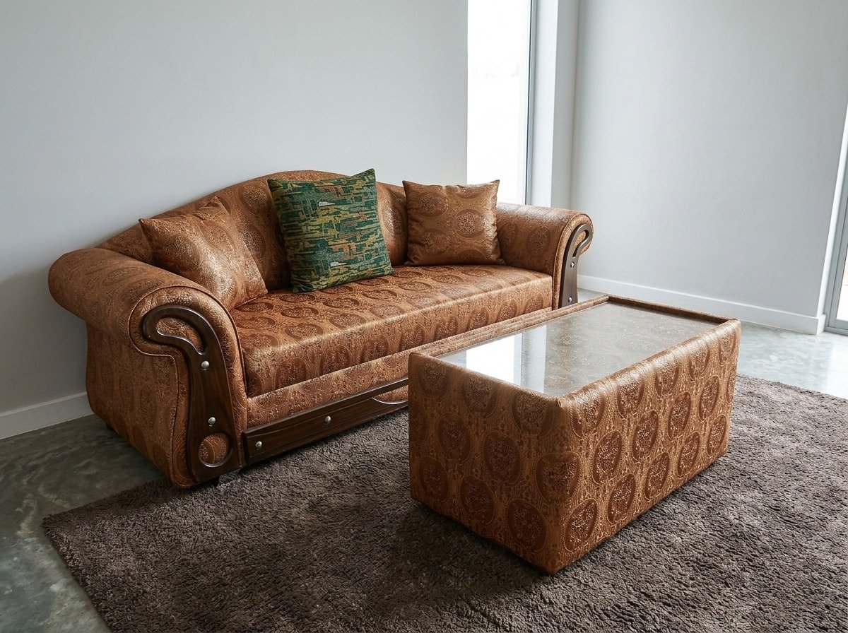 3 Seater Luxury Sofa with Matching Ottoman Coffee Table