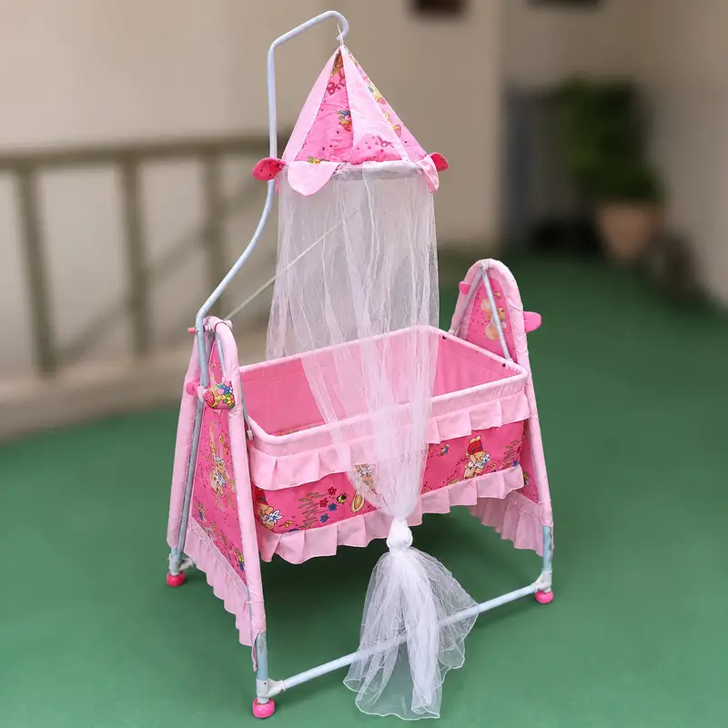 Baby Cradle / Jhoola with Mosquito Net – Pink Color
