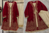 Maroon Velvet Double Shirt with Jamawar Pajama
