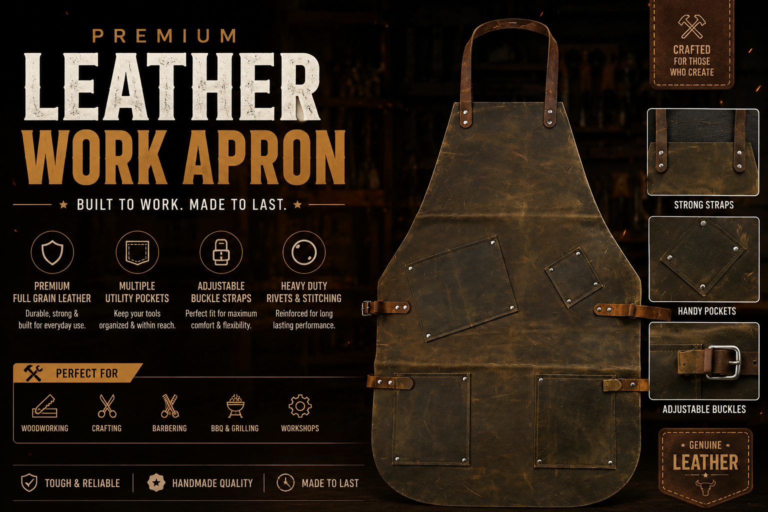 Premium Genuine Leather Work Apron – Heavy Duty