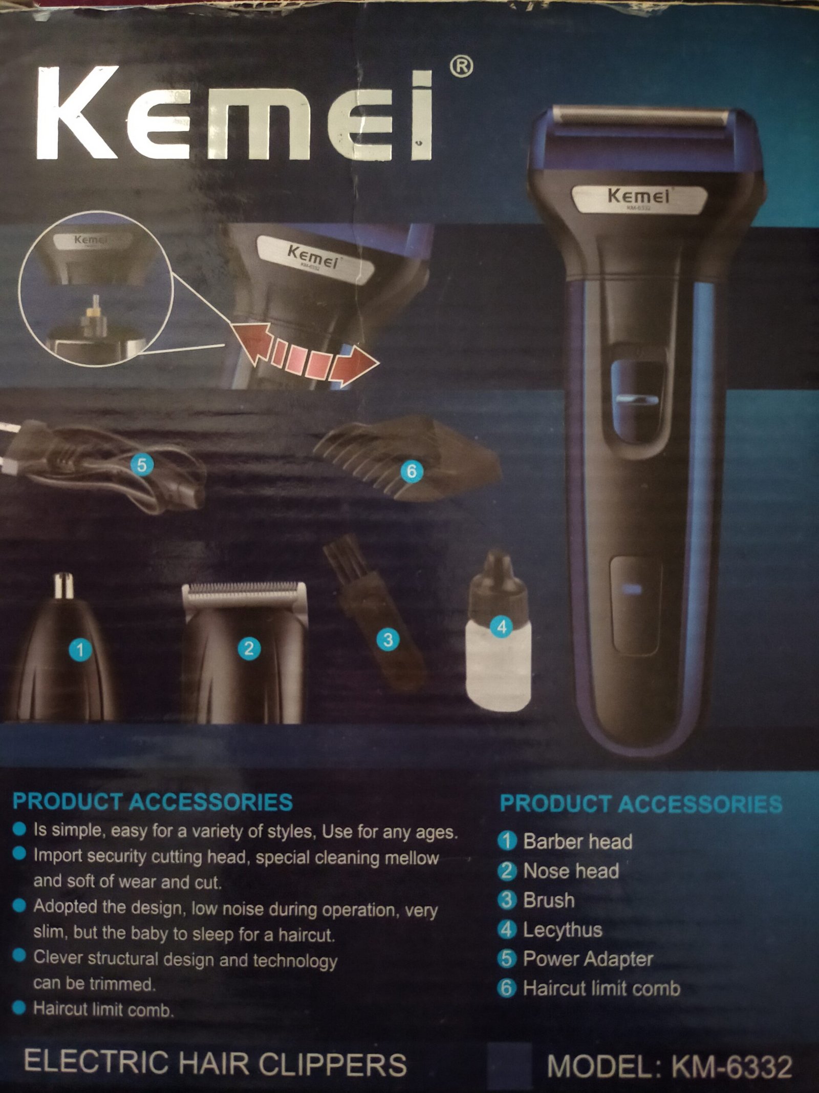KEMEI ELECTRIC HAIR CLIPPER MACHINE MODEL:KM6332
