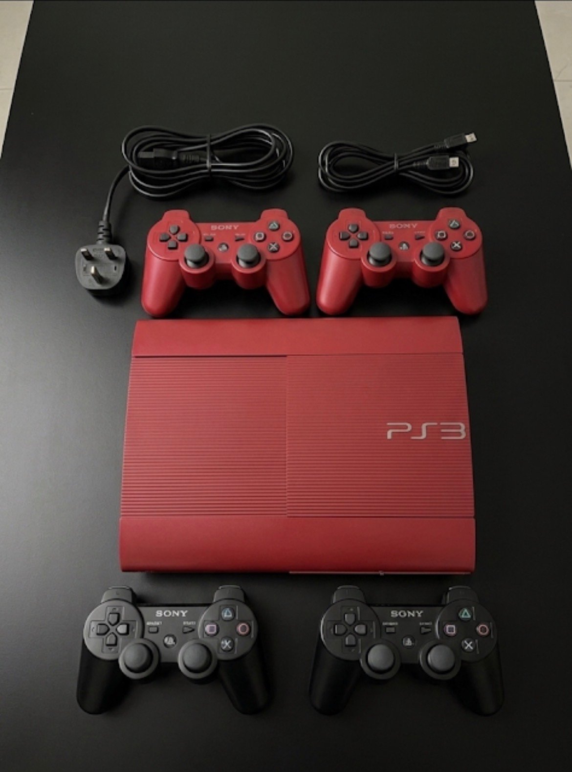 Red PS3 Super Slim 500GB | HEN Installed | 4 Controllers |