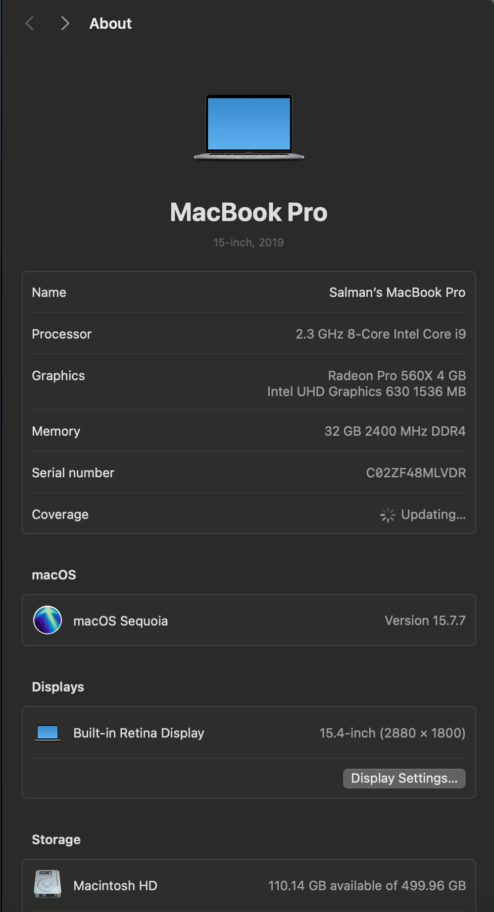MacBook Pro 15-inch 2019 | Core i9 | 32GB RAM | 512GB SSD