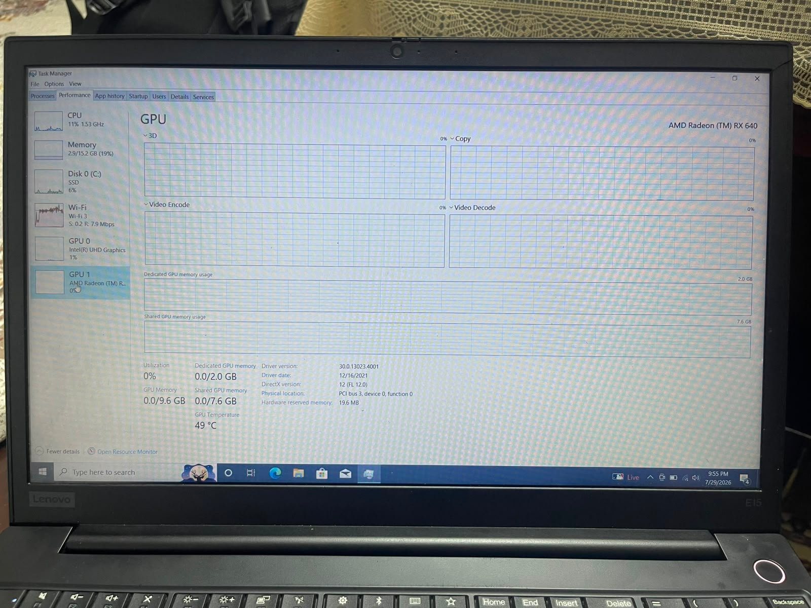 Lenovo E15 i7 10th Generation 8/256G ( 2GB graphics)
