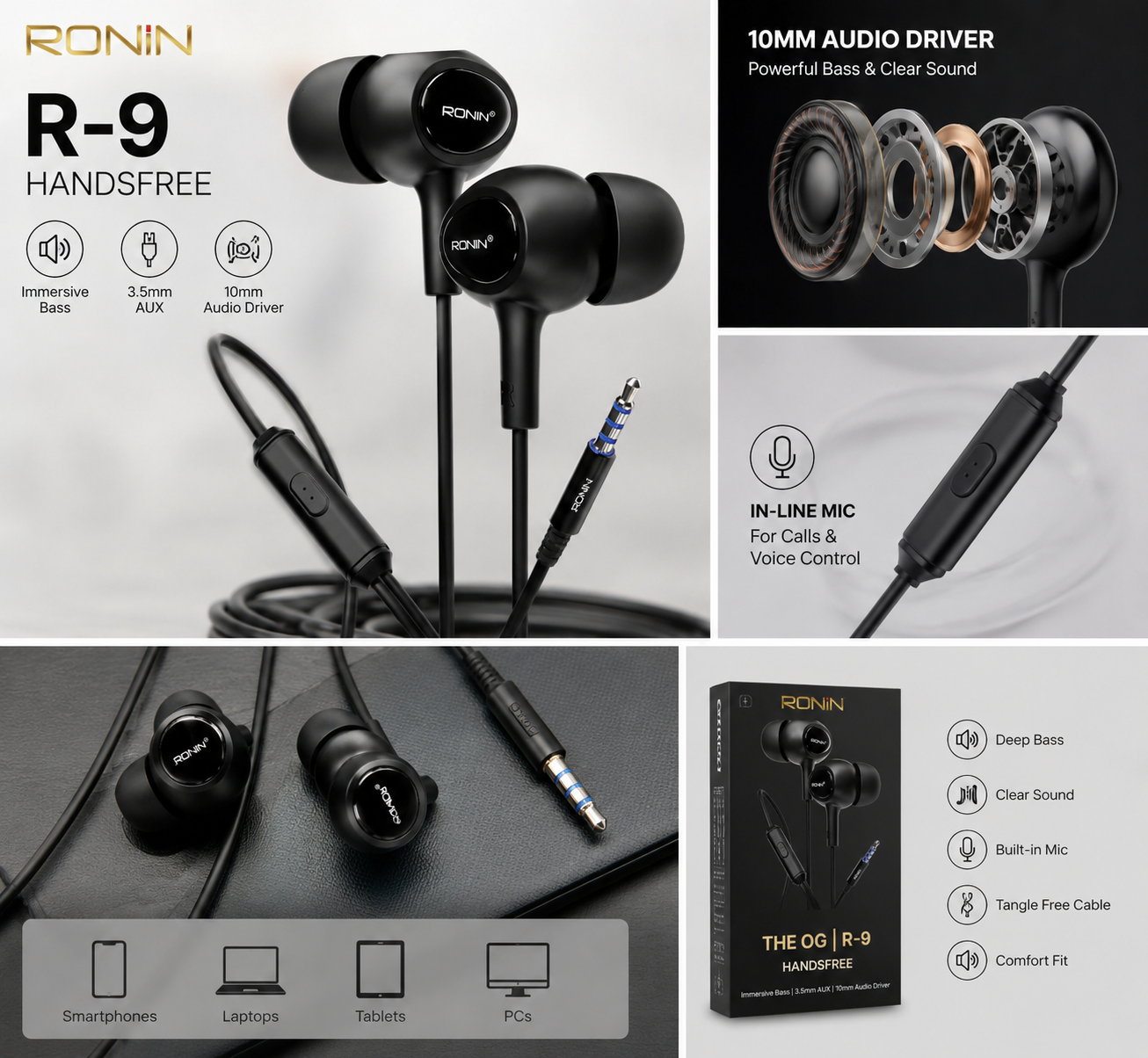 Ronin R-9 Original Handsfree – 3.5mm Jack – Excellent Sound