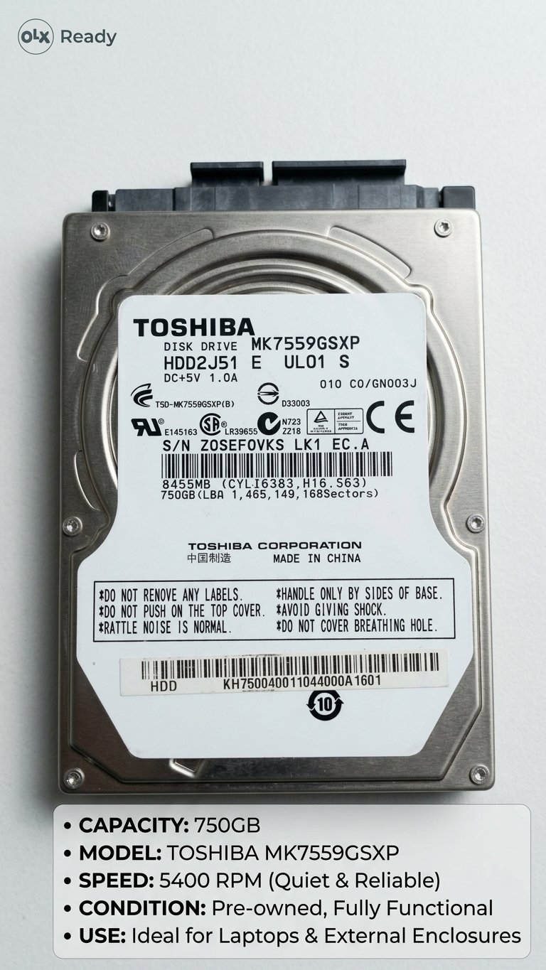 Toshiba 750GB Laptop Hard Drive (2.5″ SATA HDD) – 100% Heal