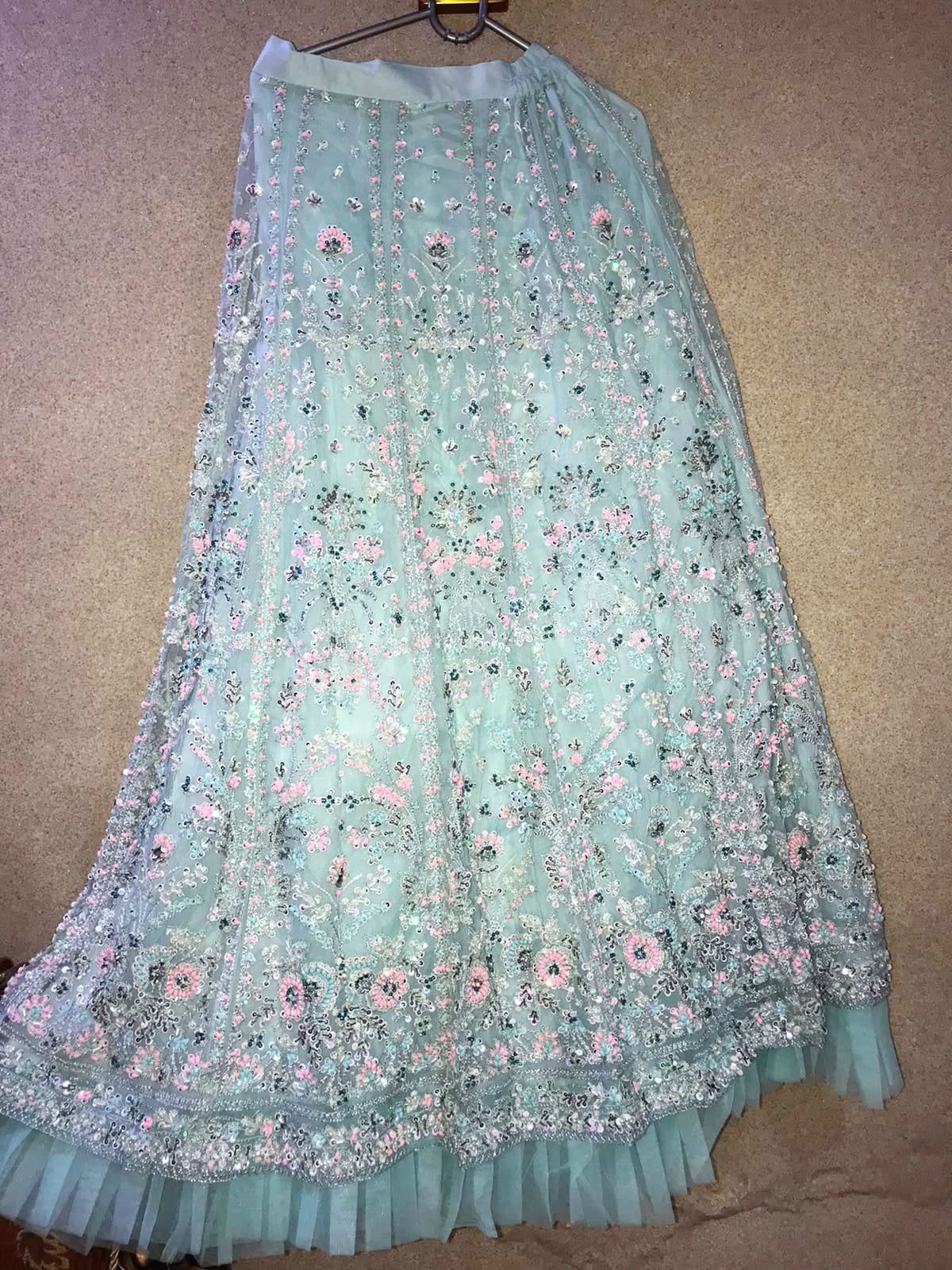 All embroidered ICE BLUE lehnga choli