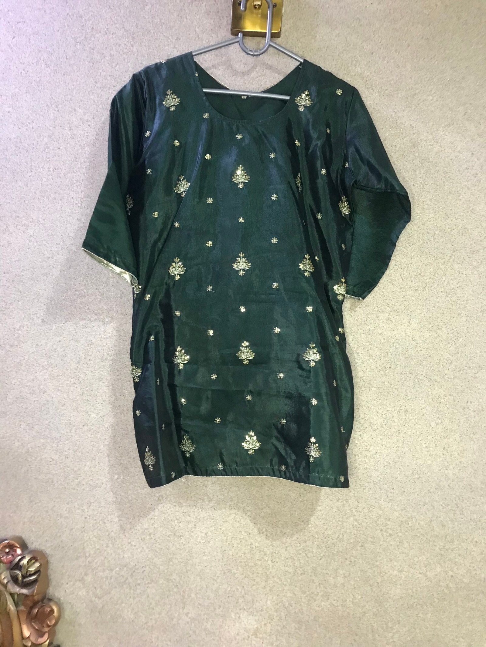 SILK rust sharara and dark green short shirt rust dupata