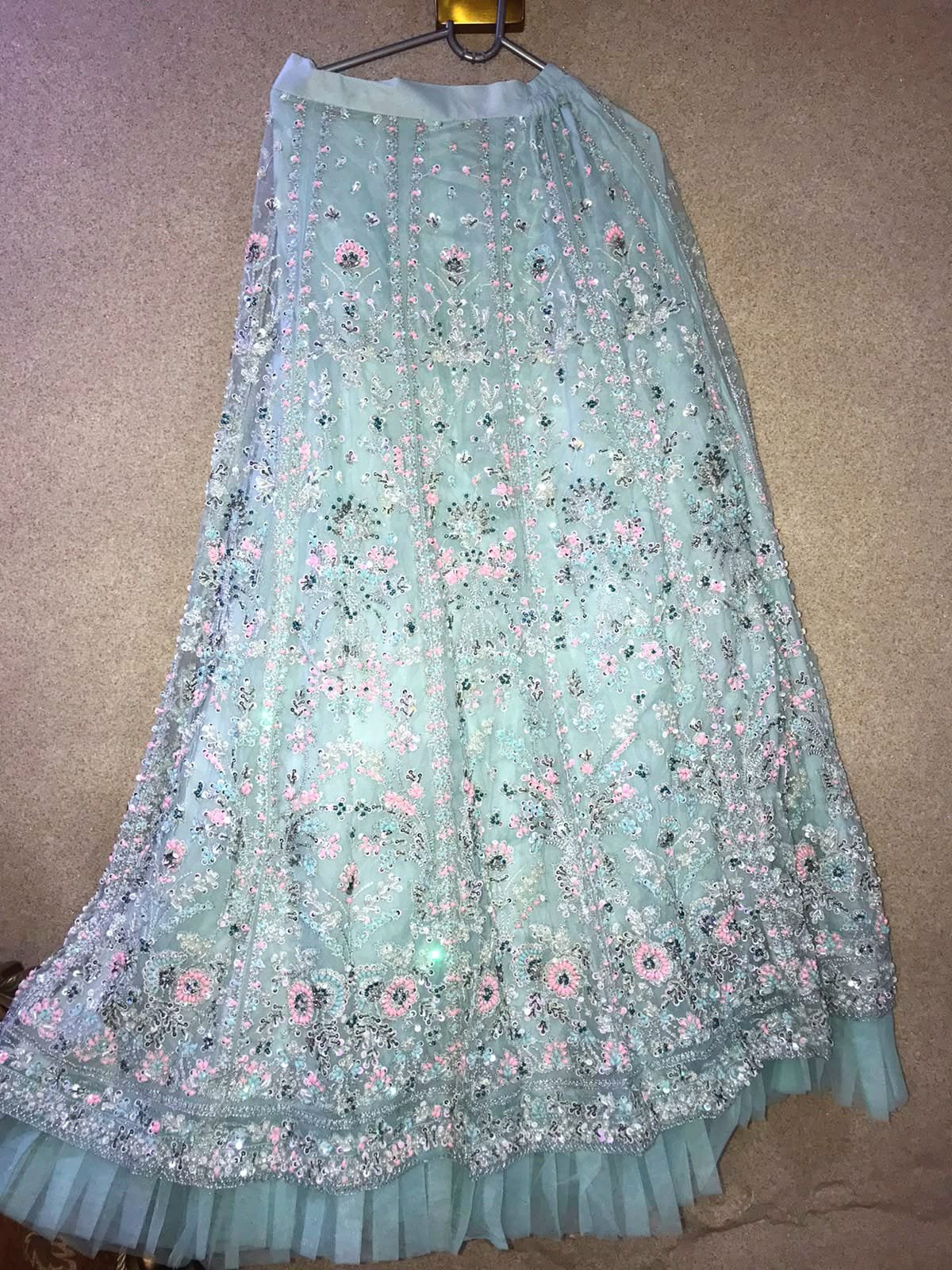 All embroidered ICE BLUE lehnga choli