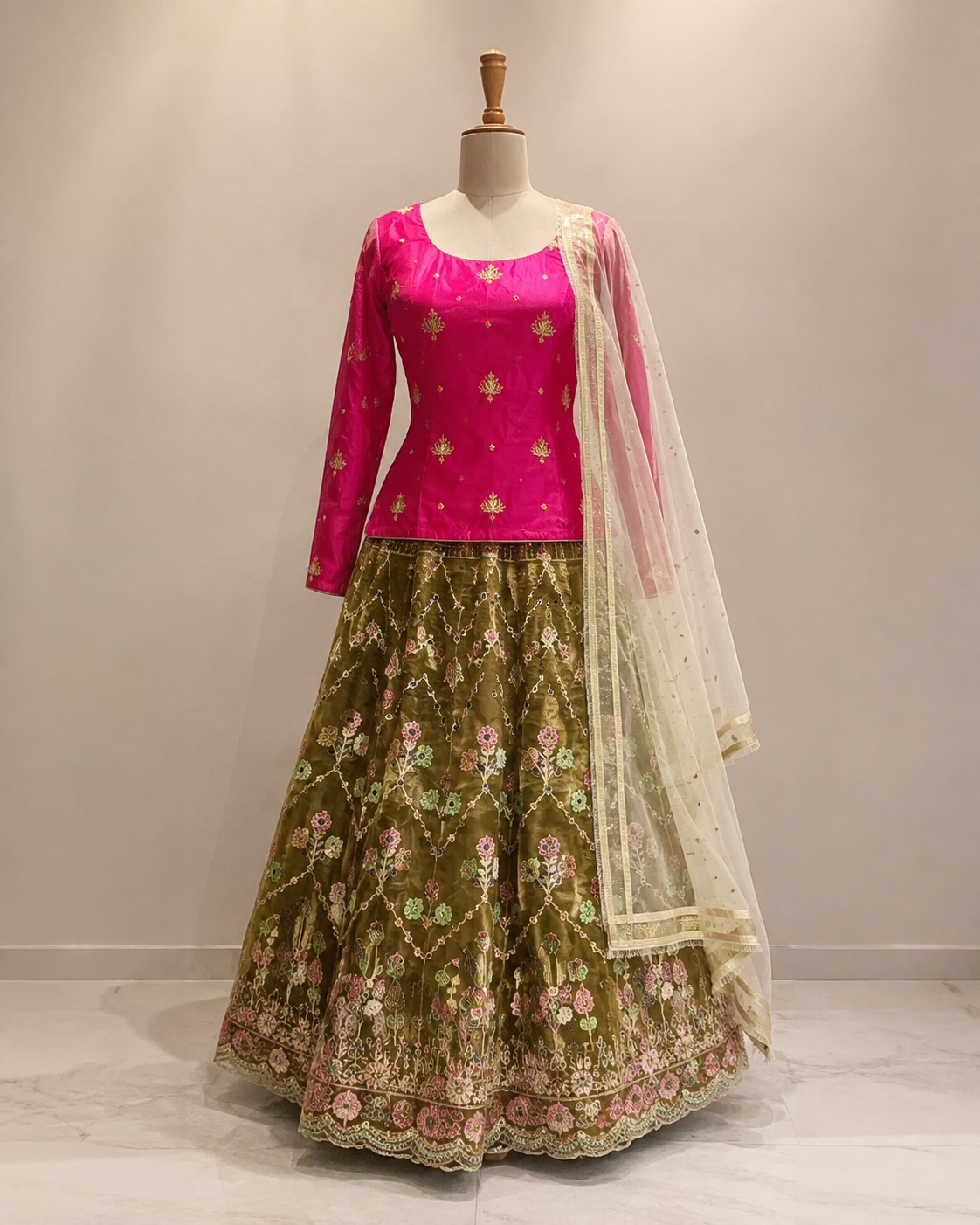 Pink & Olive fancy Lehenga