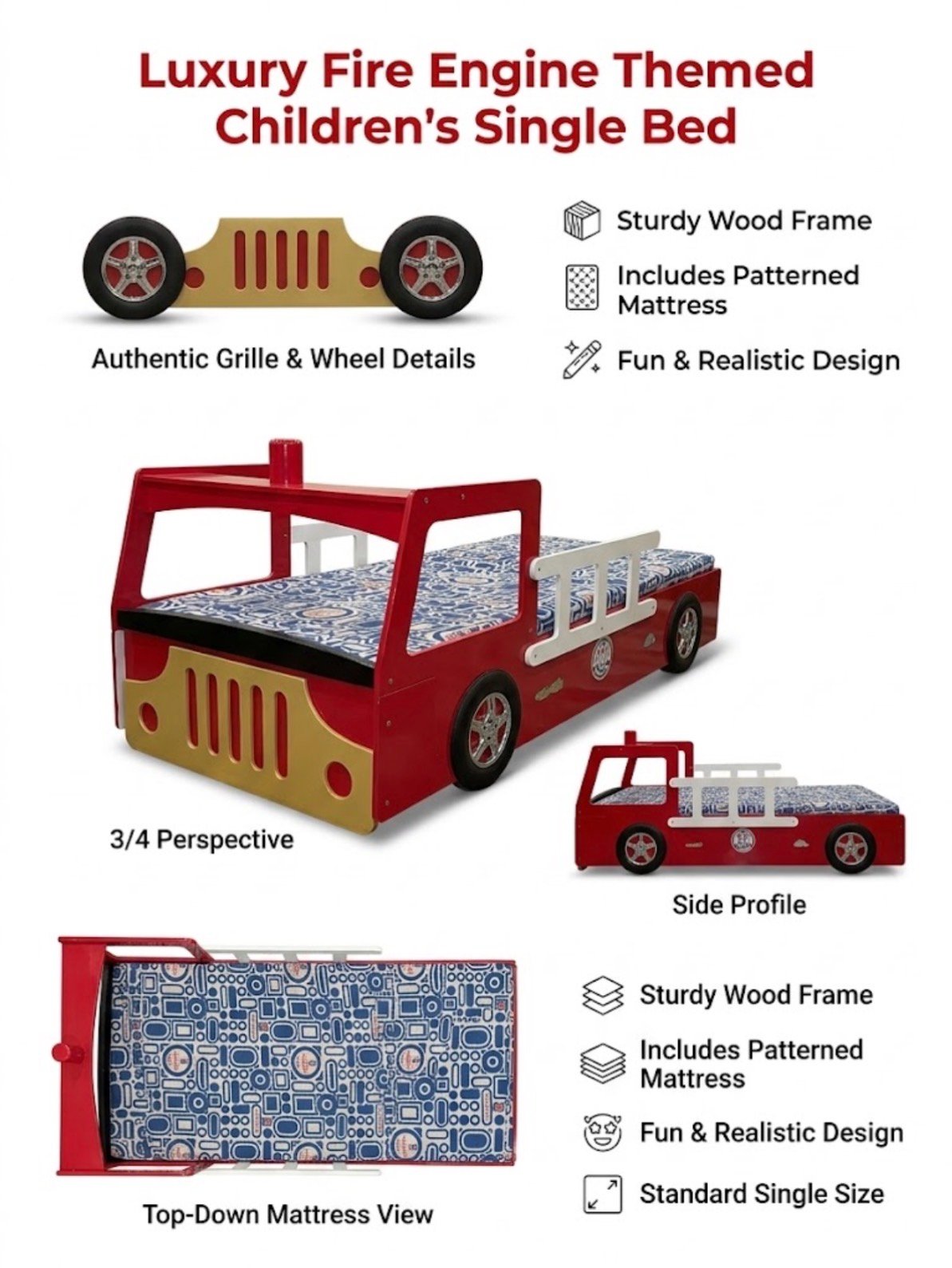 Fire Truck Kids Bed with Mattress – PKR 41,999 |negotiable