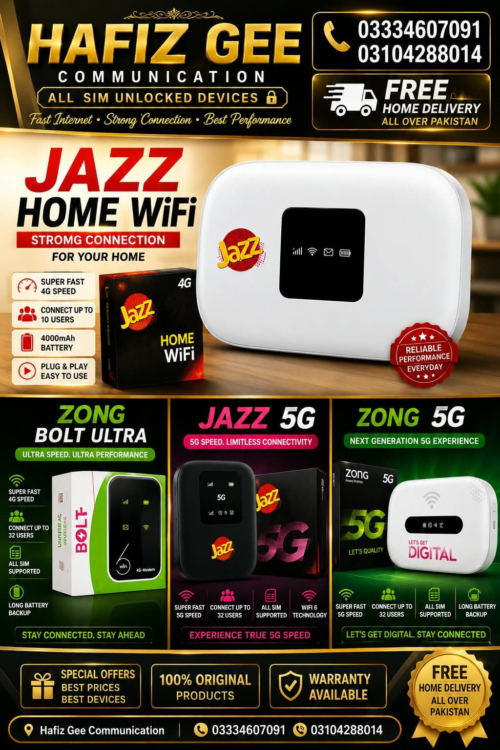 Official zong 4G CAT 6 WiFi All Sim Supported COD Available