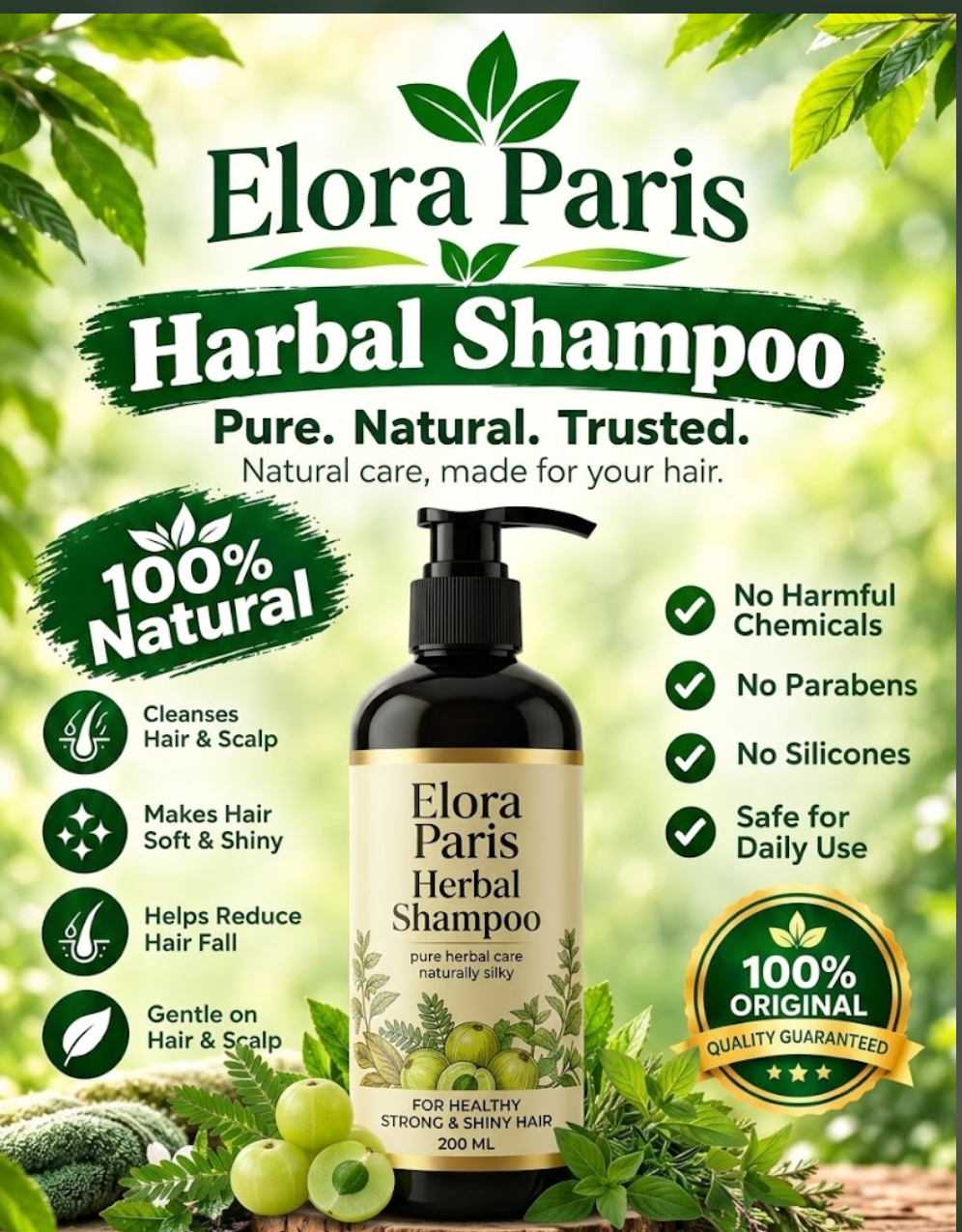 Elora Paris Herbal Shampoo – 100% Natural & Chemical Free