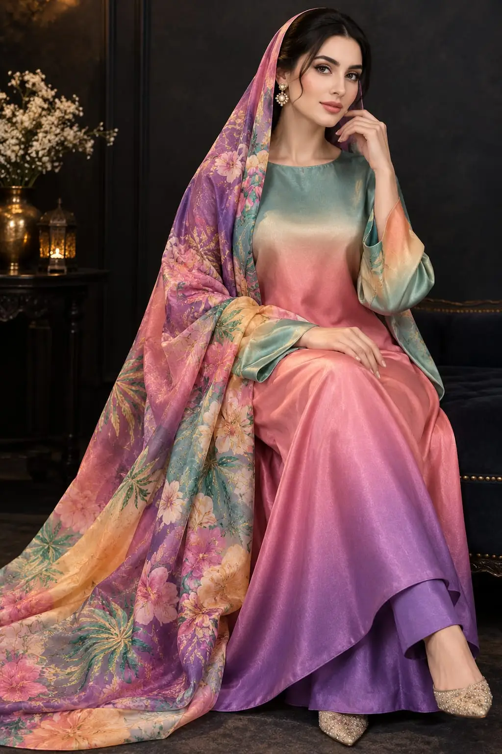 3 Pcs Women’s Silk Printed Unstitched Suit