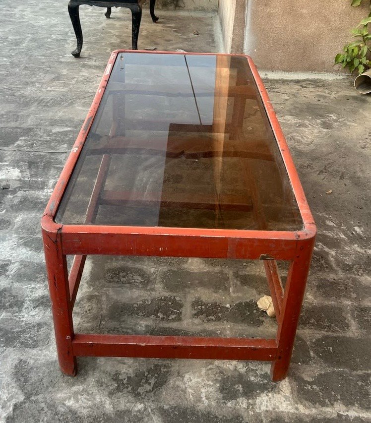 Wooden Center Table with Glass Top