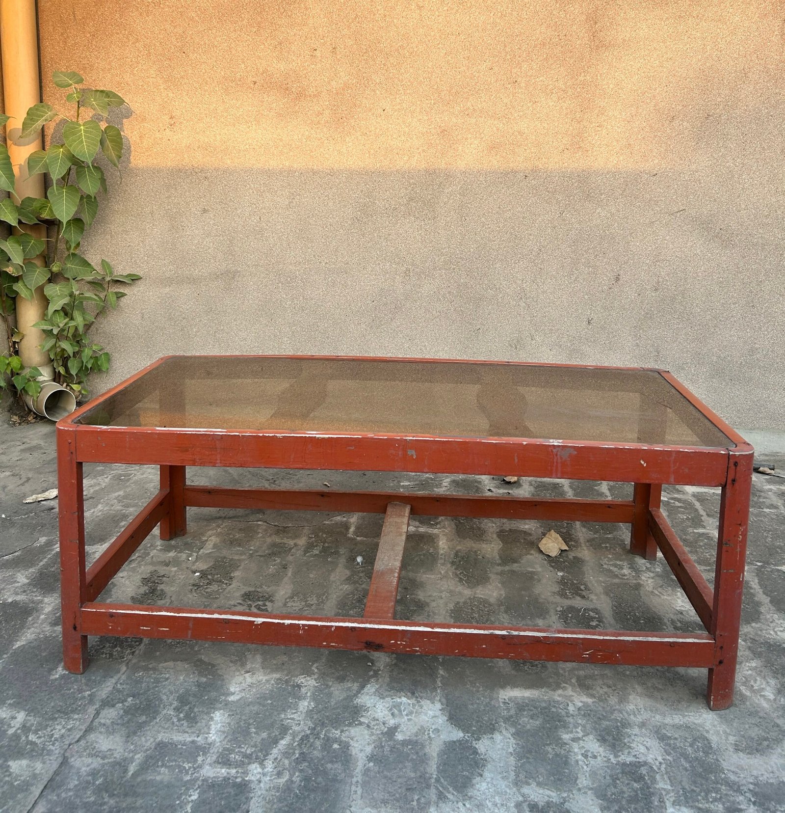 Wooden Center Table with Glass Top