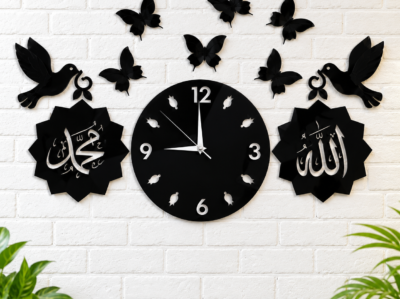 Elegant-Black-Wall-Clock-and-Calligraphy-Set